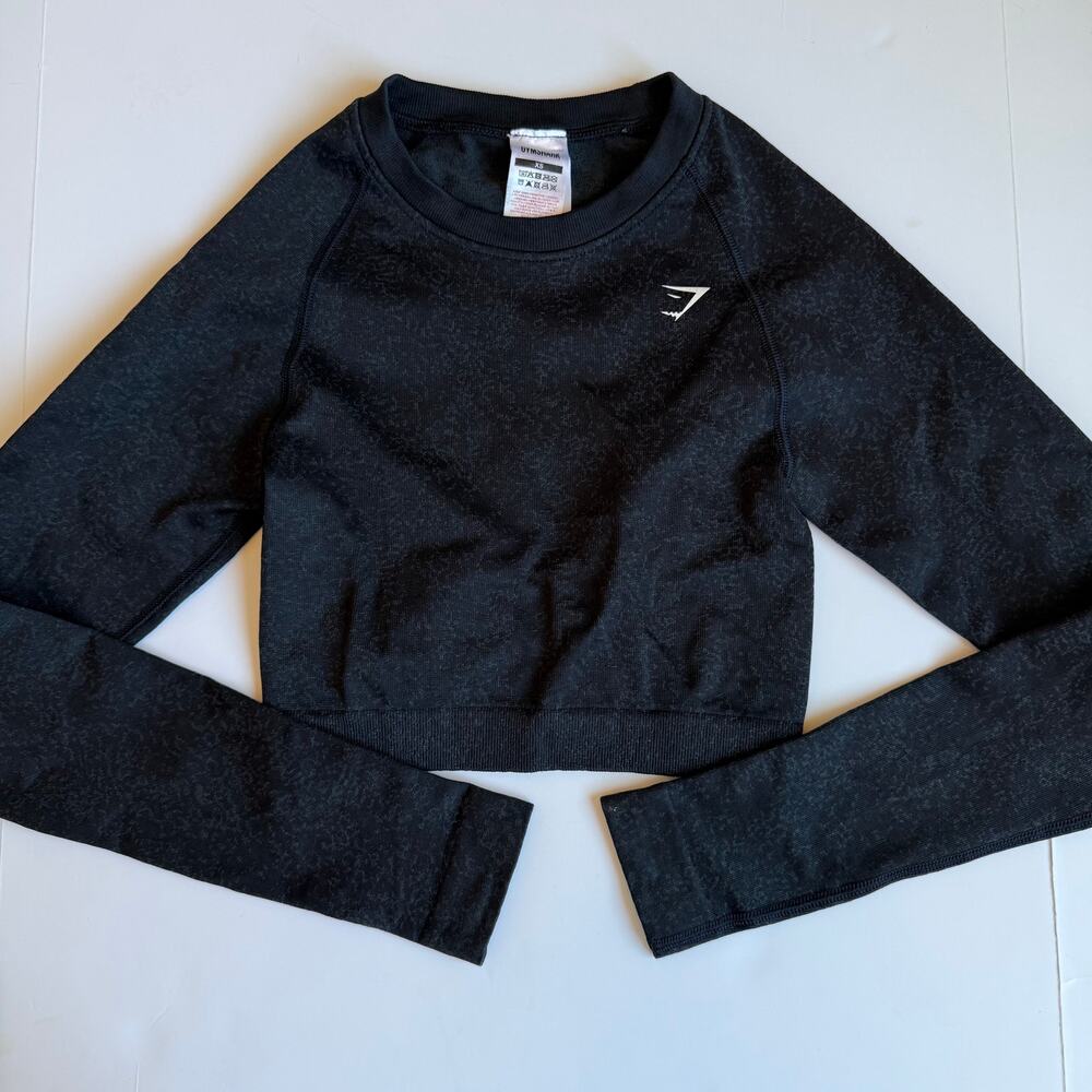 GYMSHARK Womens XS Black Adapt Fleck Seamless Long Sleeve Crop Top - Picture 2 of 7